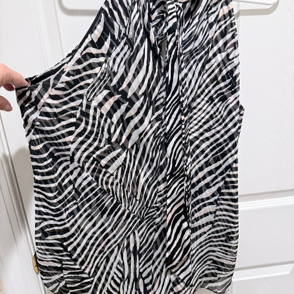White House Black Market Zebra Print Tie-Neck Sleeveless Blouse